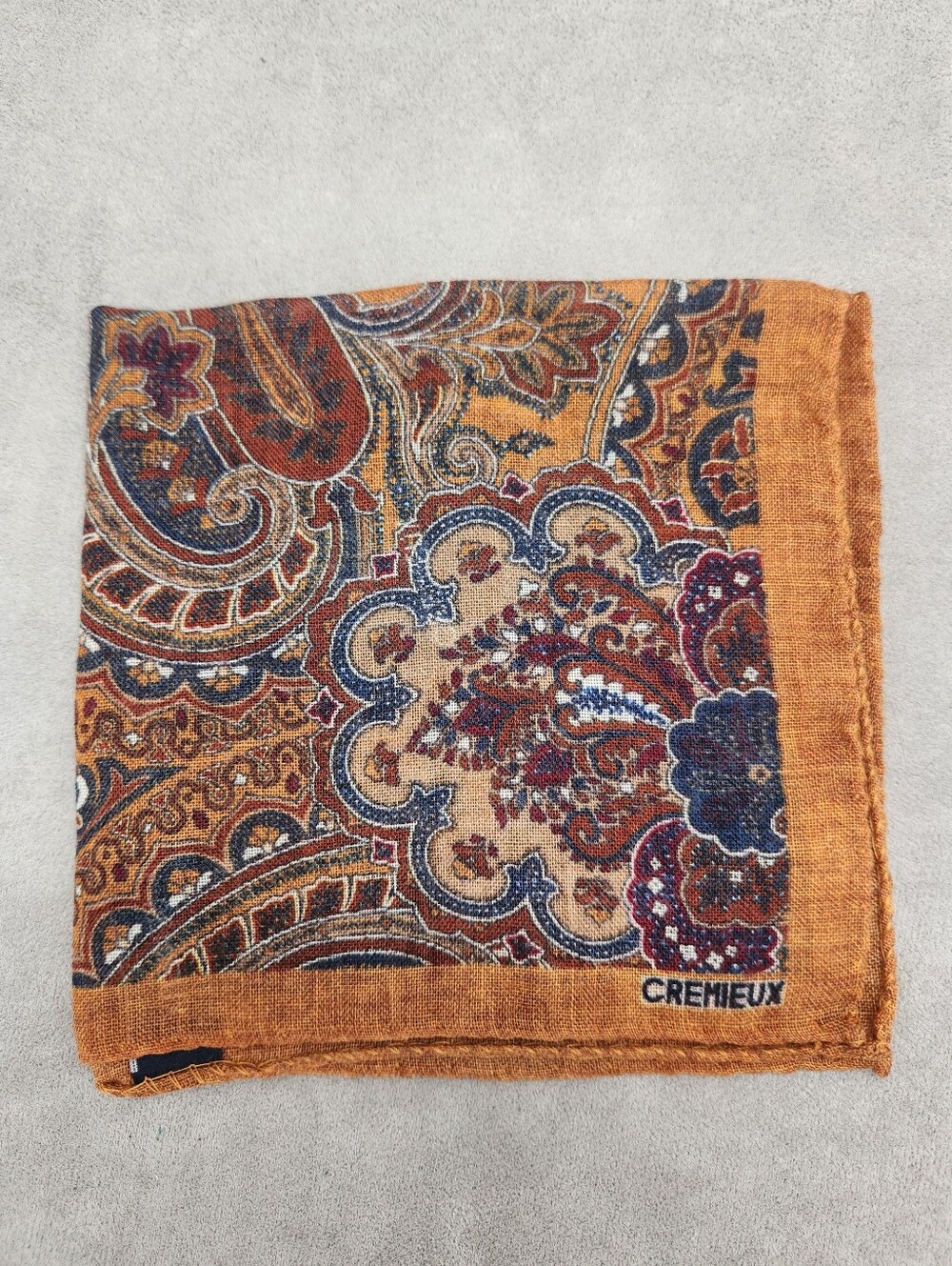 Cremieux Pocket Square Ochre Paisley 100% Wool Pochette Made In Italy New $40